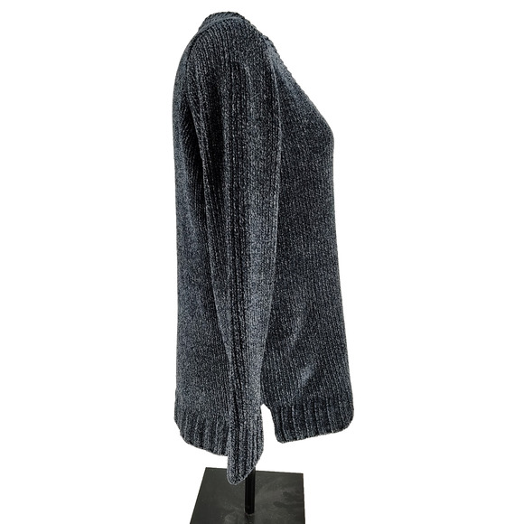 Orvis Woman's Blue Gray Chenille Pullover Soft Ribbed Sweater Size Large V Neck - Picture 4 of 10